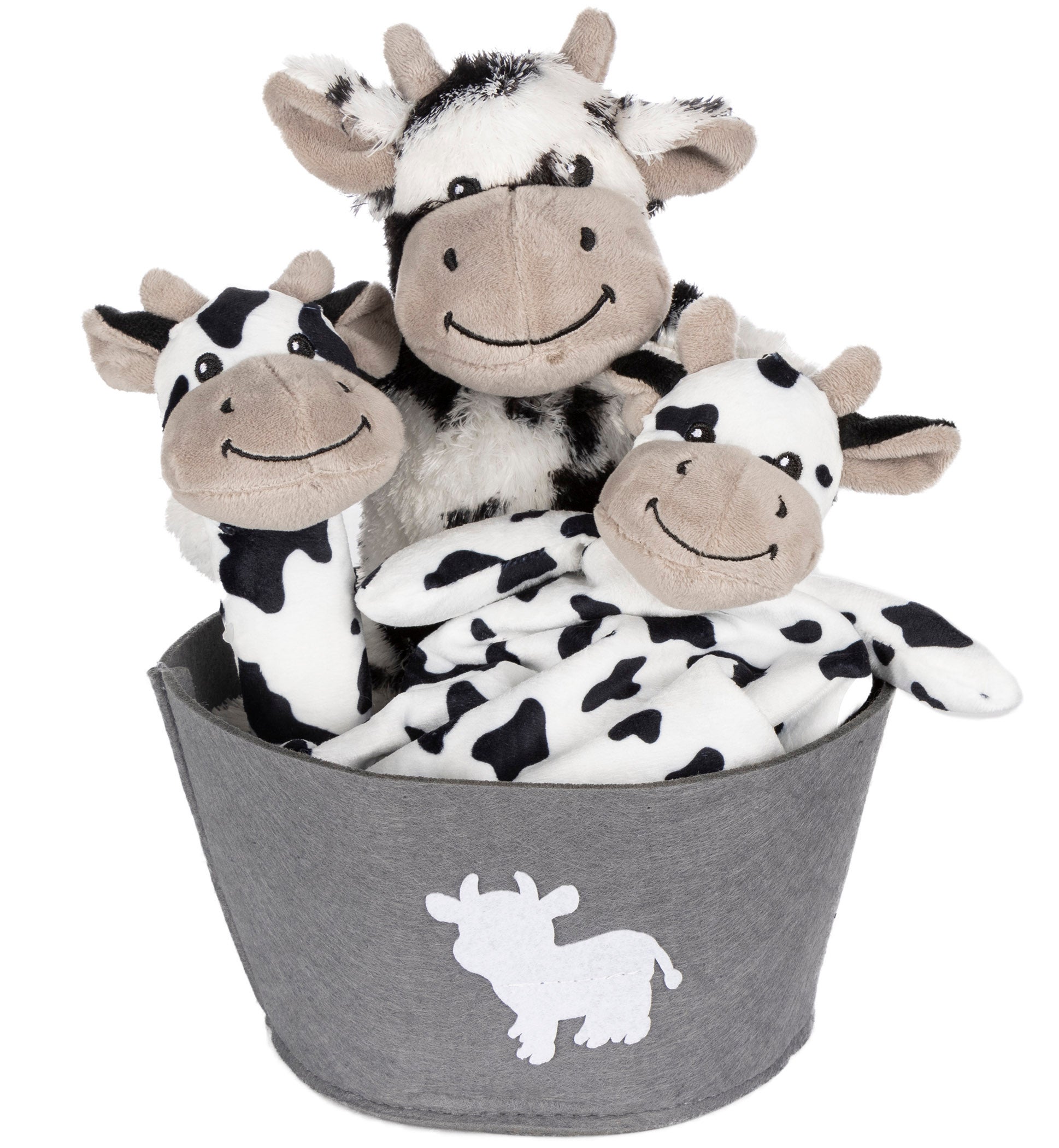 Cow 4 Piece Plush Baby Gift Set Bucket